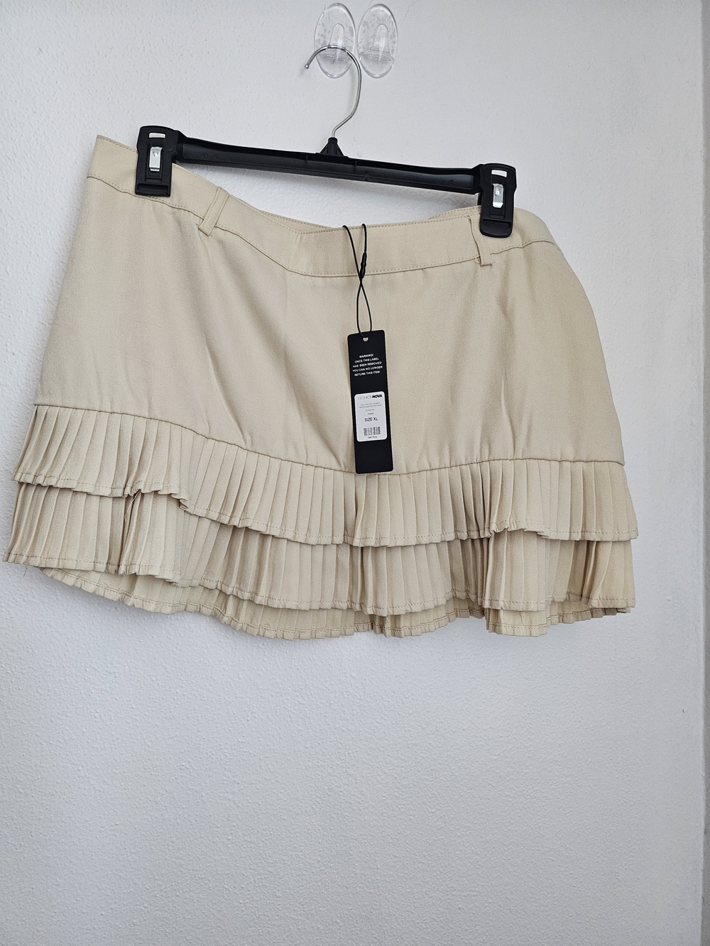NWT Beige Pleated Tiered Mini Skirt Girlhoodcore Festival School Girl